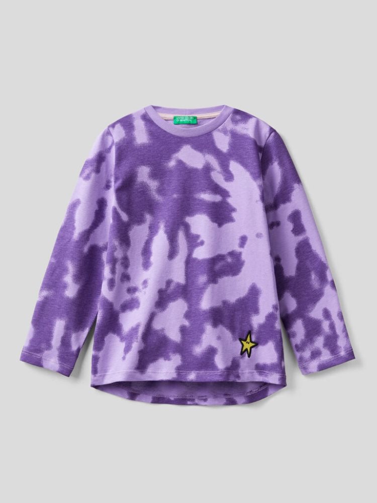 Benetton Tie-dye Embroidery Long Sleeve T-shirts Kinderen Violet | BE488931