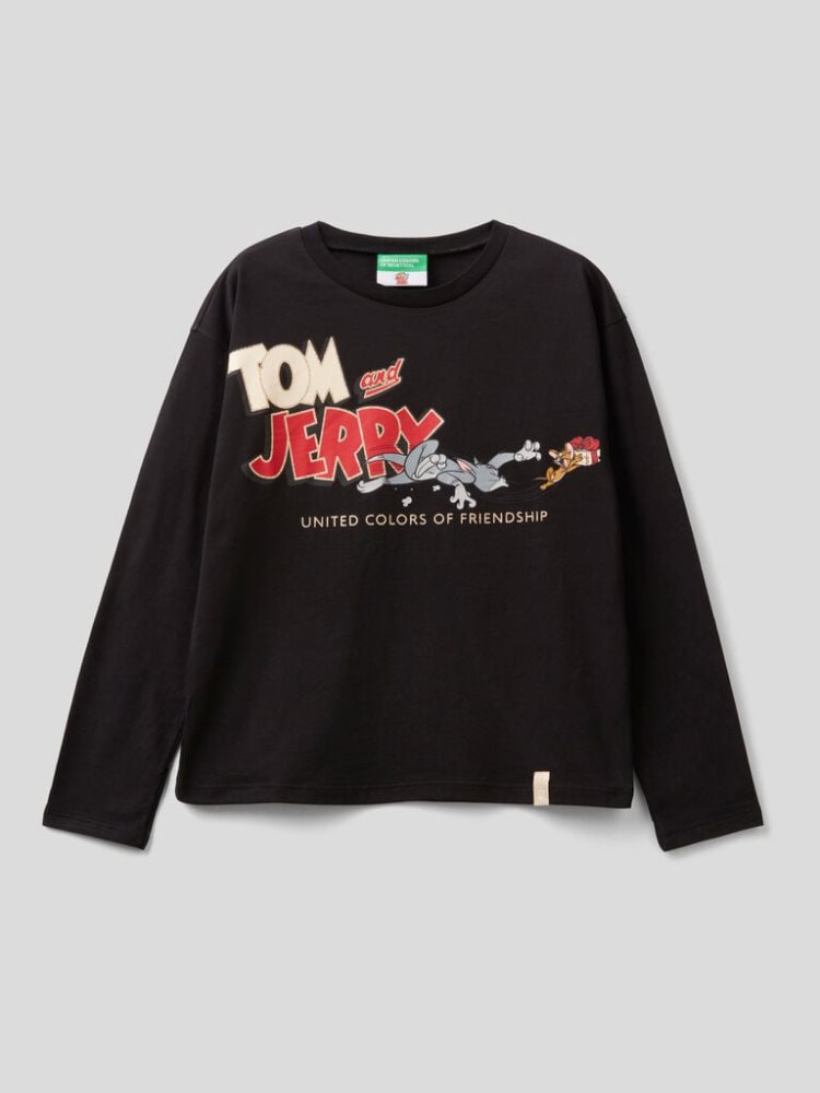 Benetton Tom & Jerry Christmas Long Sleeve T-shirts Kinderen Zwart | BE494627