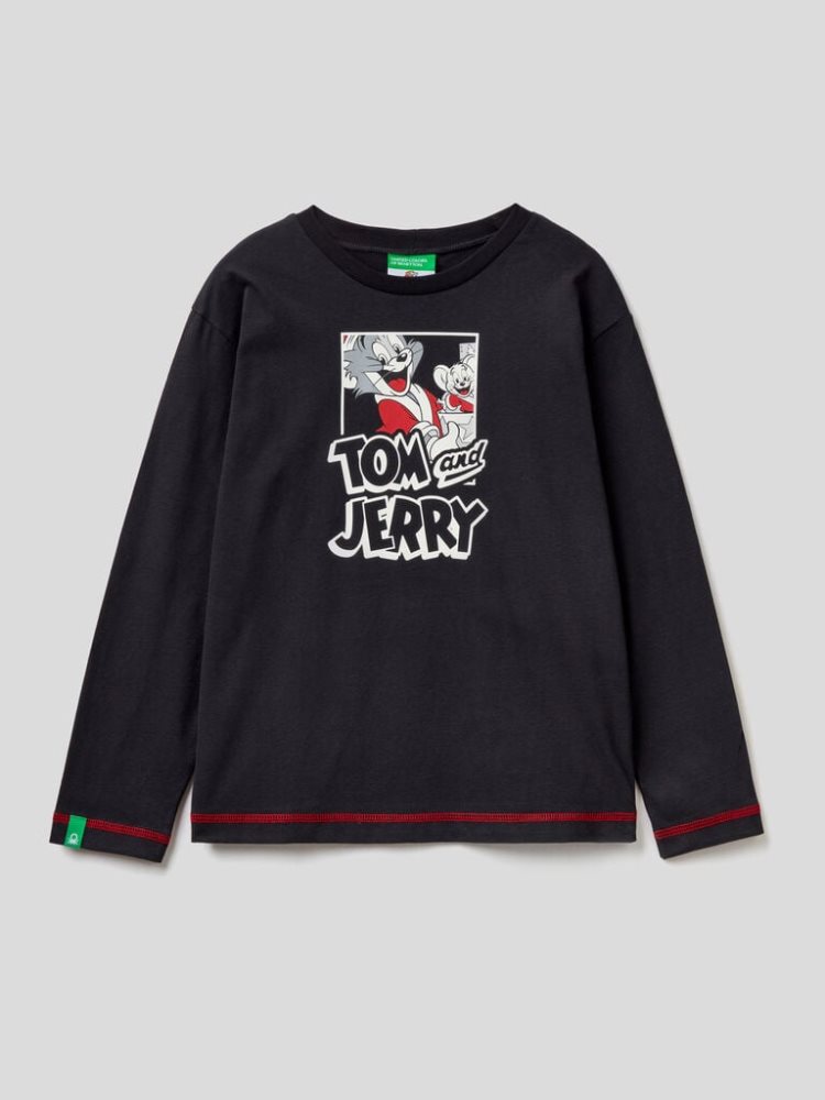 Benetton Tom & Jerry Christmas Long Sleeve T-shirts Kinderen Zwart | BE503525