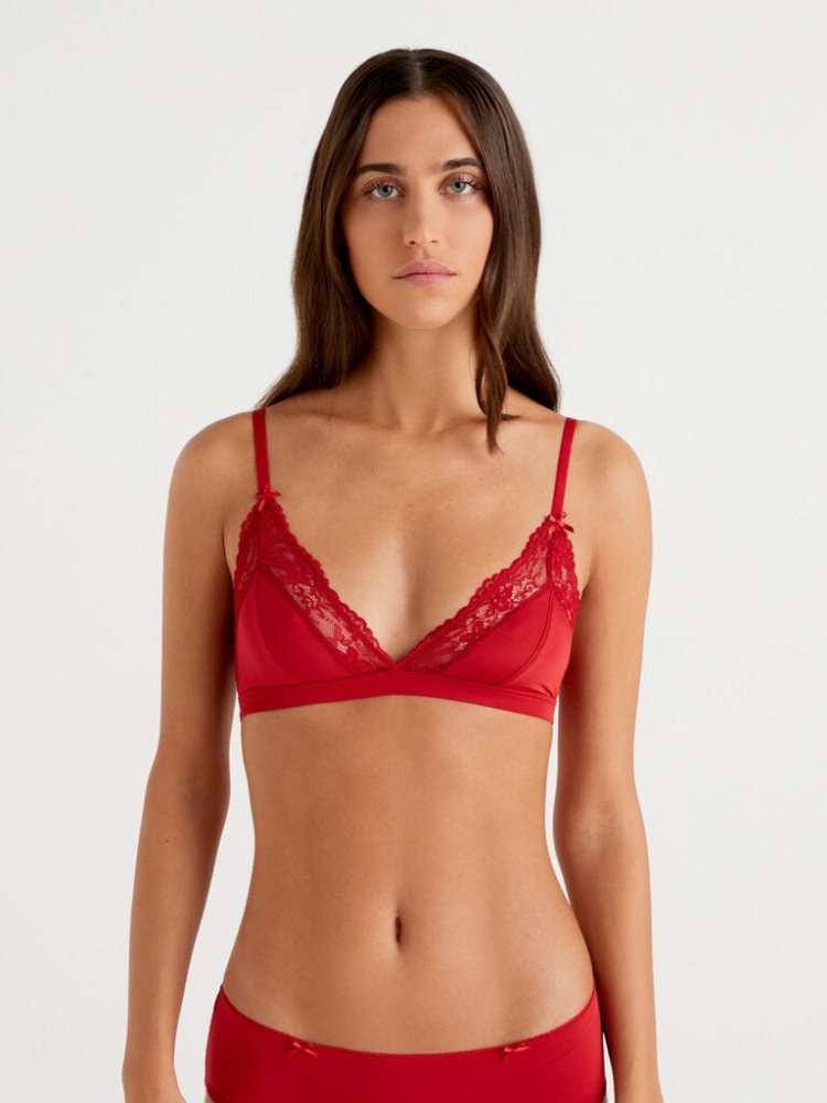 Benetton Triangle Charmeuse Kanten BH Dames Rood | BE758370