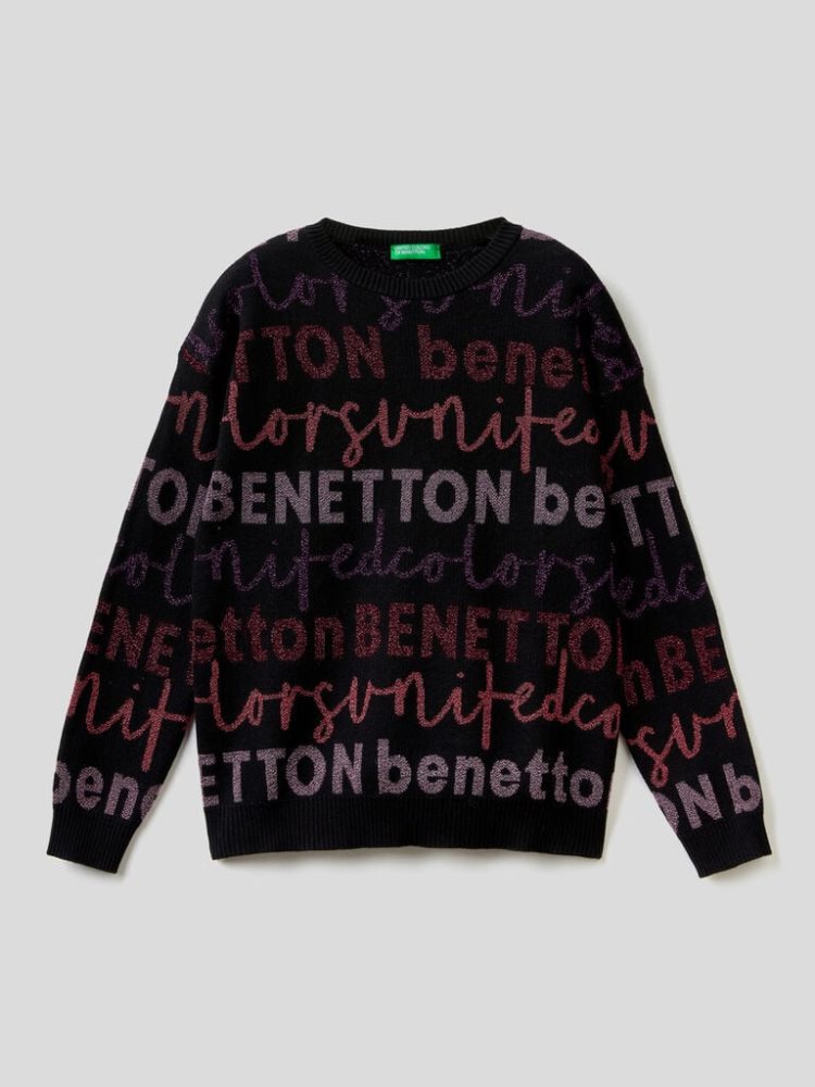 Benetton Tricot Logo Inlays Truien Kinderen Zwart | BE833607