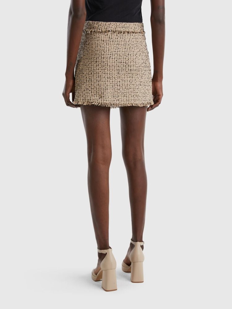 Benetton Tweed Mini Rokken Dames Beige | BE503436