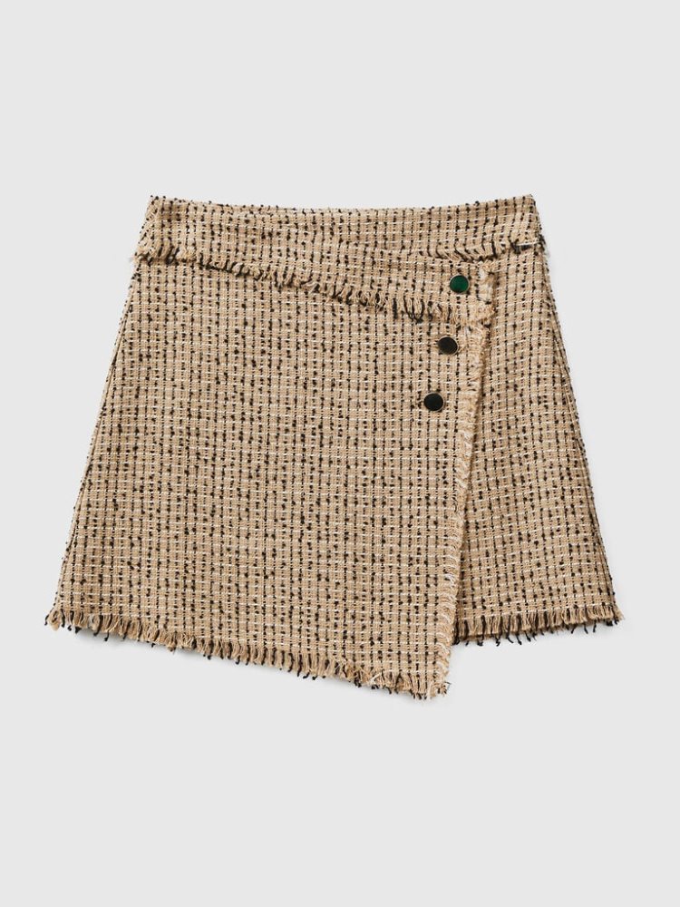 Benetton Tweed Mini Rokken Dames Beige | BE503436