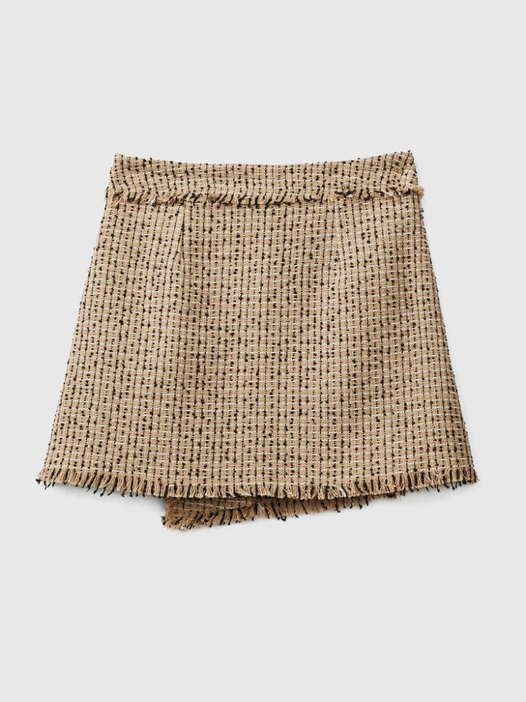 Benetton Tweed Mini Rokken Dames Beige | BE503436