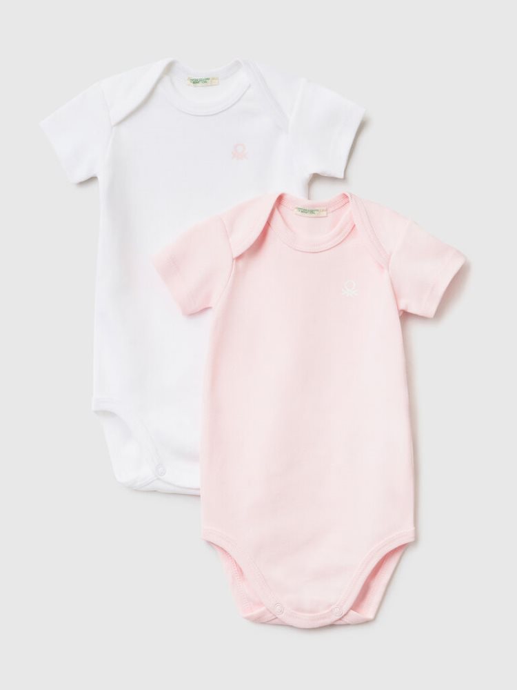 Benetton Two Organic Katoenen Kort Sleeve Bodysuits Kinderen Roze | BE748394