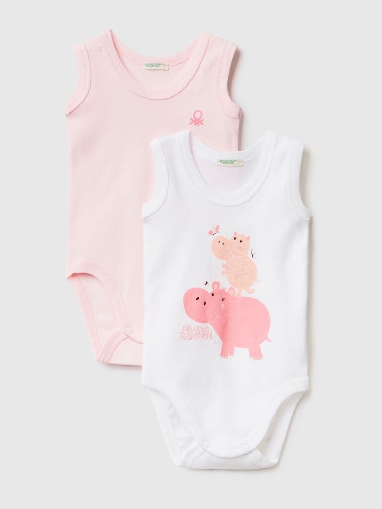 Benetton Two Organic Katoenen Printed Bodysuits Kinderen Roze | BE365651