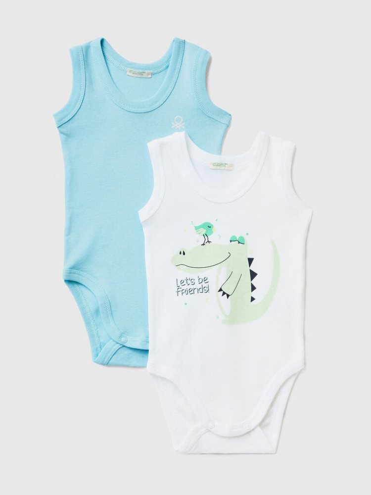 Benetton Two Organic Katoenen Printed Bodysuits Kinderen Lichtblauw | BE612594