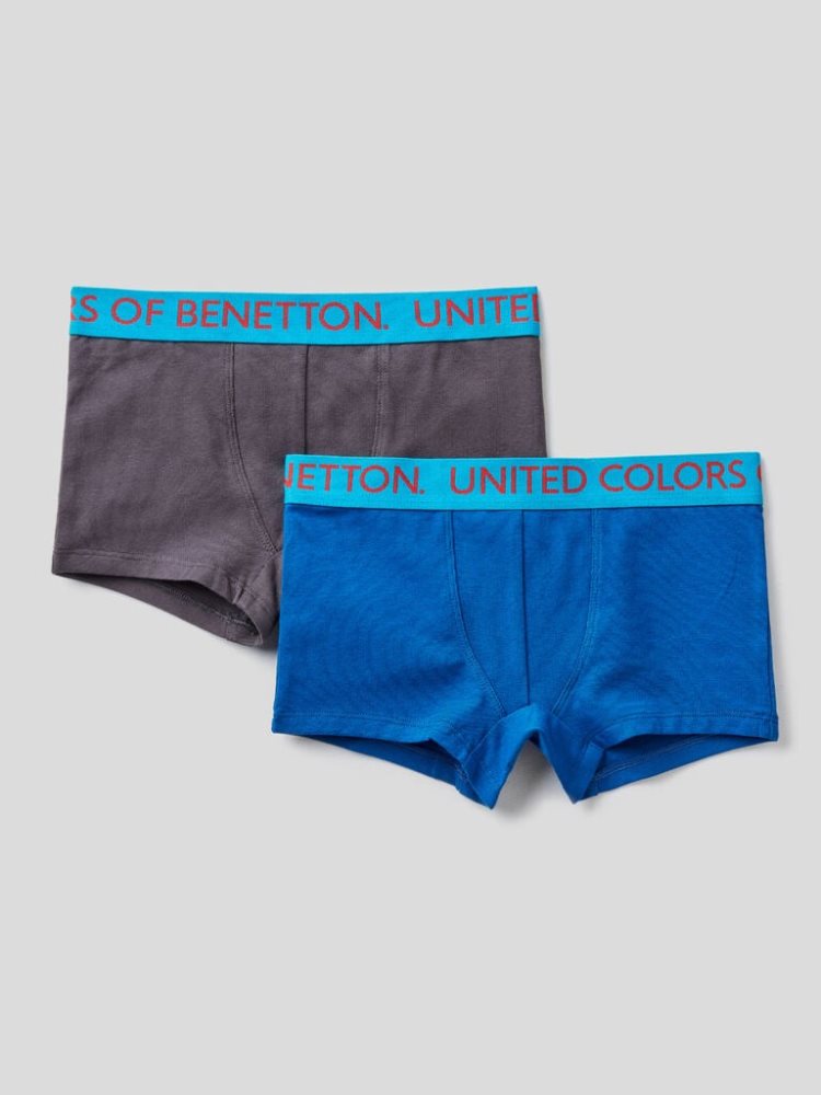 Benetton Two Pairs Of Logoed Elastic Boxers Kinderen Blauw | BE915957