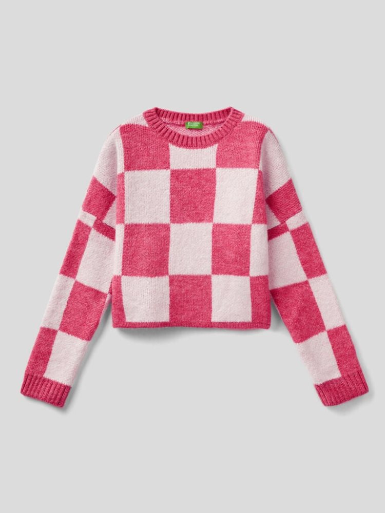 Benetton Two-tone Check Truien Kinderen Fuchsie | BE577216