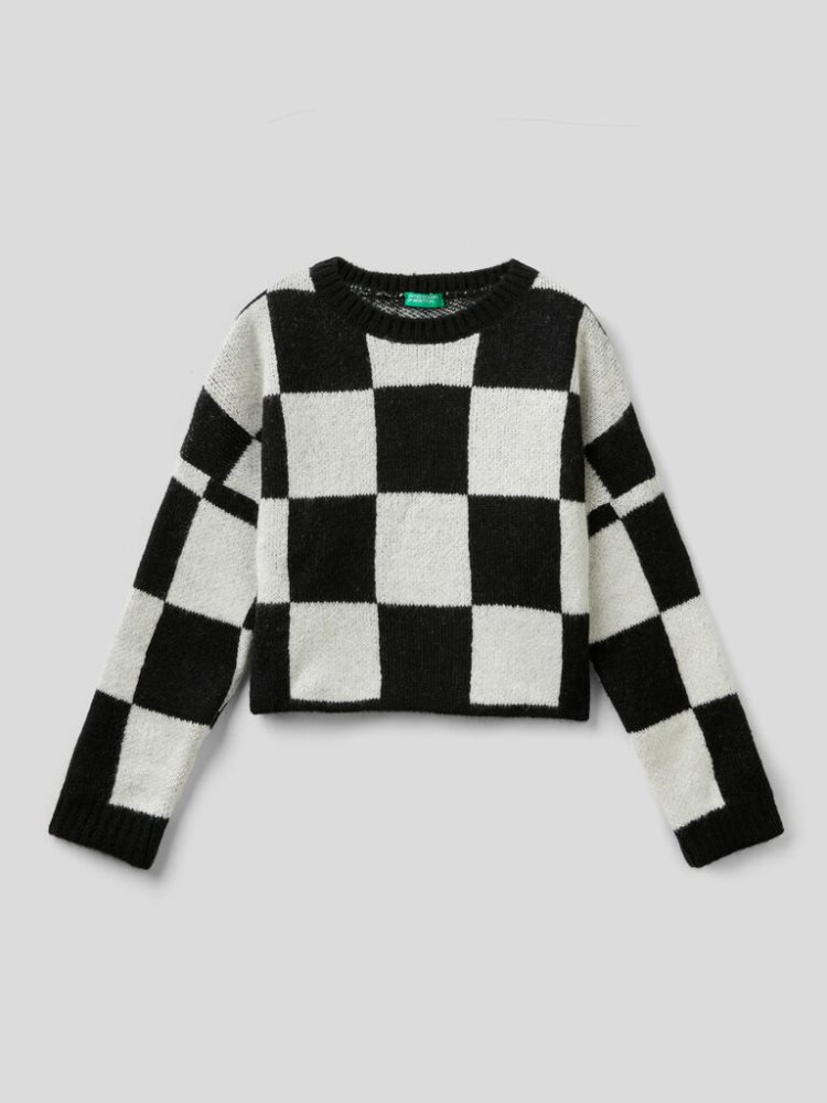 Benetton Two-tone Check Truien Kinderen Zwart | BE963522