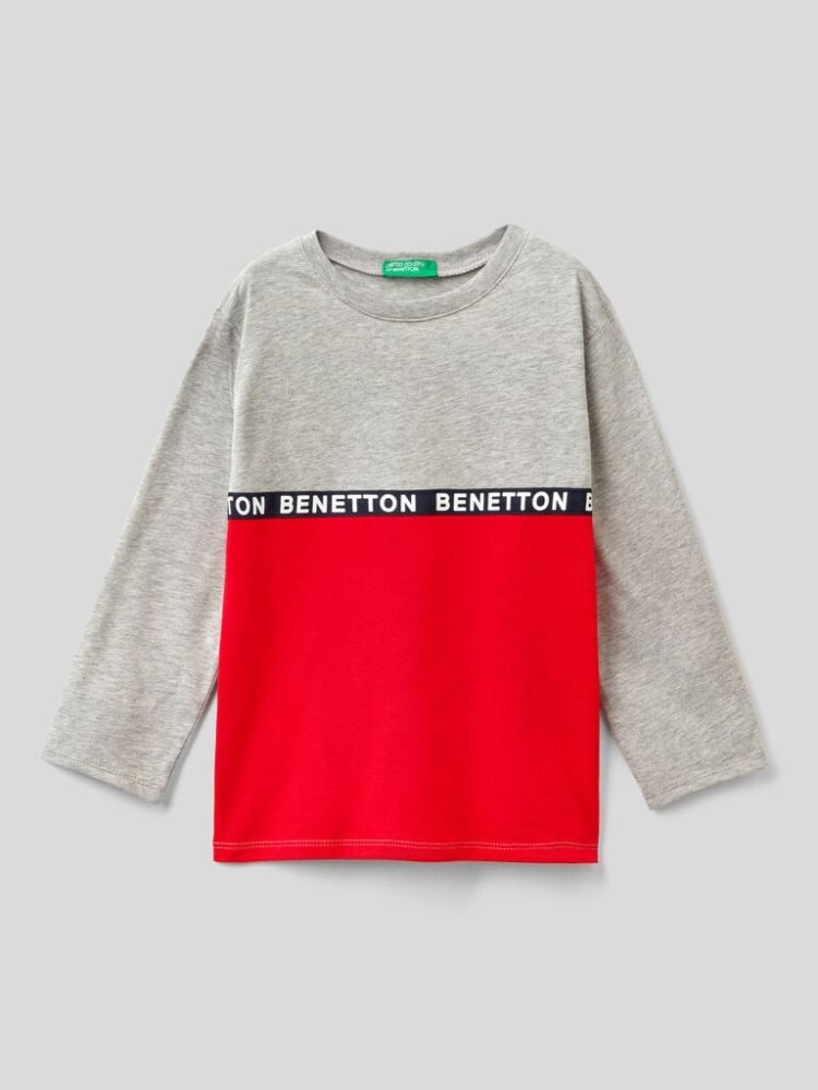 Benetton Two-tone Long Sleeve T-shirts Kinderen Grijs | BE020702