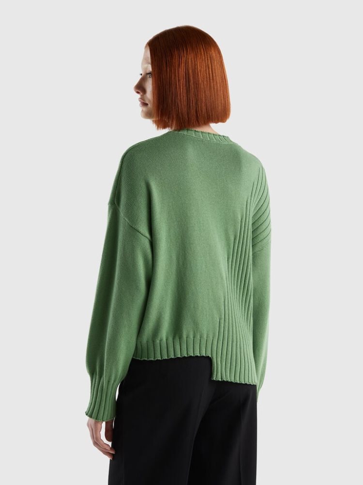 Benetton Uneven Bottom Crew Neck Sweaters Dames Groen | BE257703