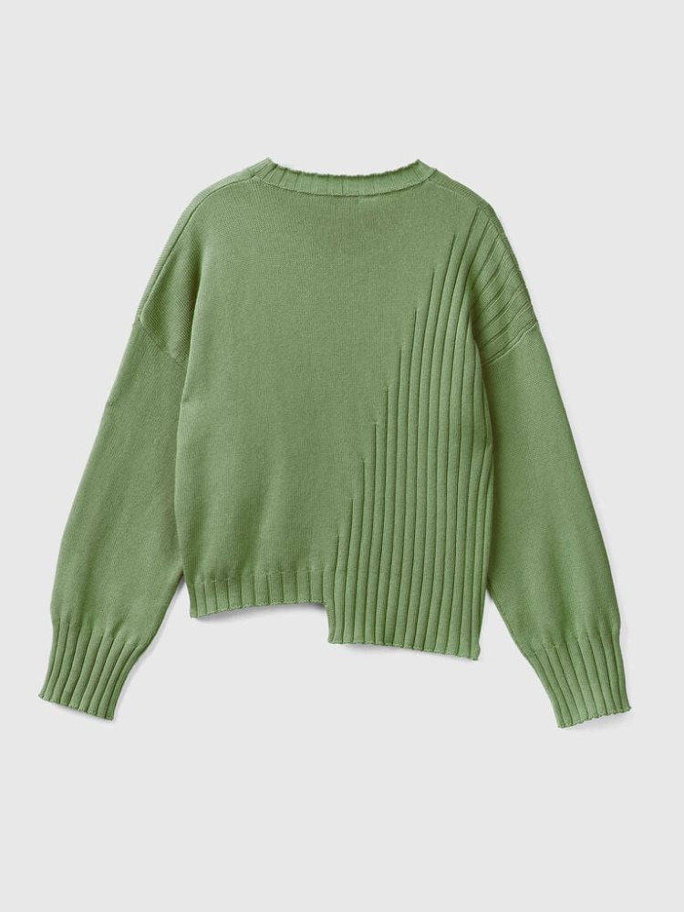 Benetton Uneven Bottom Crew Neck Sweaters Dames Groen | BE257703