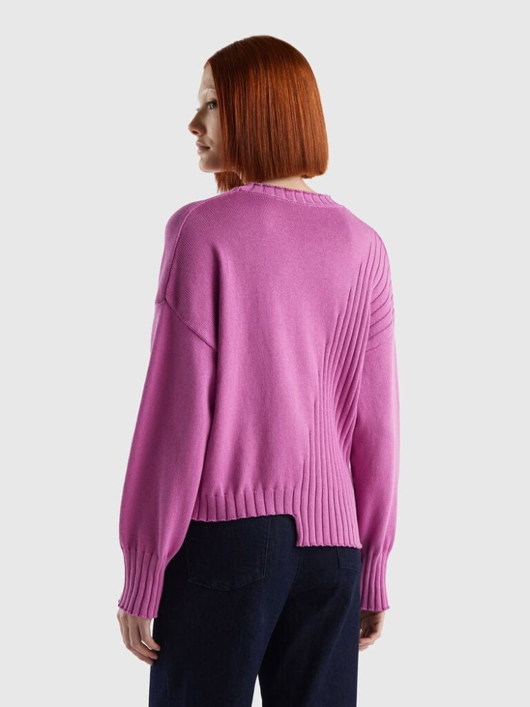 Benetton Uneven Bottom Crew Neck Sweaters Dames Roze | BE979358