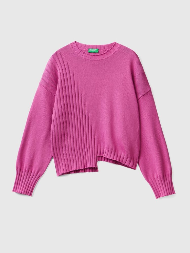 Benetton Uneven Bottom Crew Neck Sweaters Dames Roze | BE979358