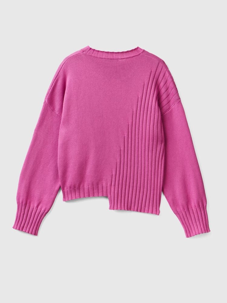 Benetton Uneven Bottom Crew Neck Sweaters Dames Roze | BE979358