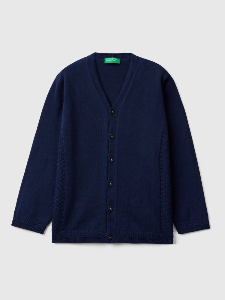 Benetton V-neck Cardigan Kinderen Donkerblauw | BE650360