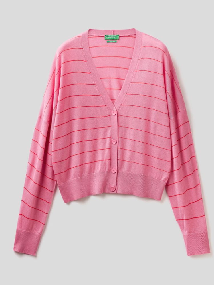 Benetton V-neck Cashmere Blend Cardigan Dames Roze | BE050796