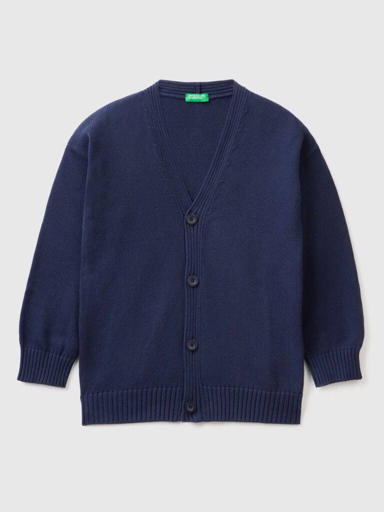 Benetton V-neck Katoenen Cardigan Kinderen Donkerblauw | BE745510