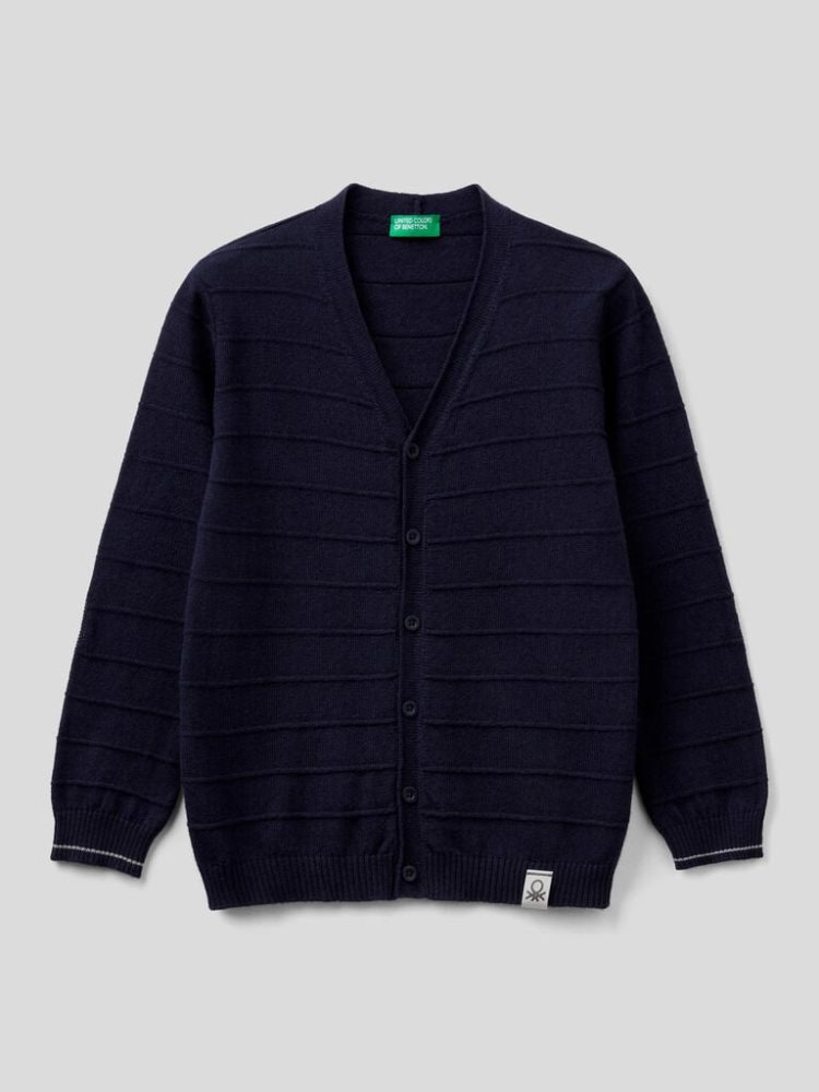 Benetton V-neck Knit Cardigan Kinderen Donkerblauw | BE862017