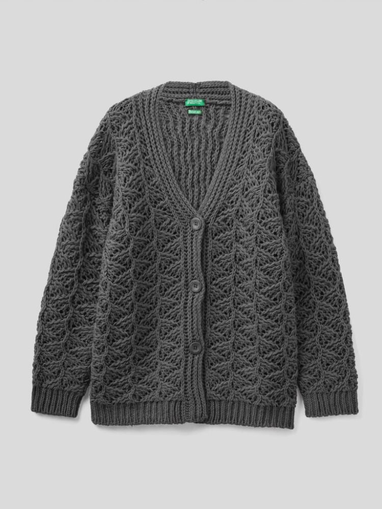 Benetton V-neck Knit Cardigan Kinderen Donkergrijs | BE959204