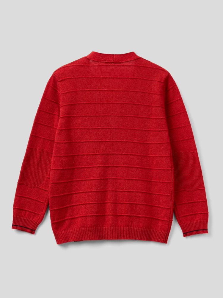 Benetton V-neck Knit Cardigan Kinderen Rood | BE820082