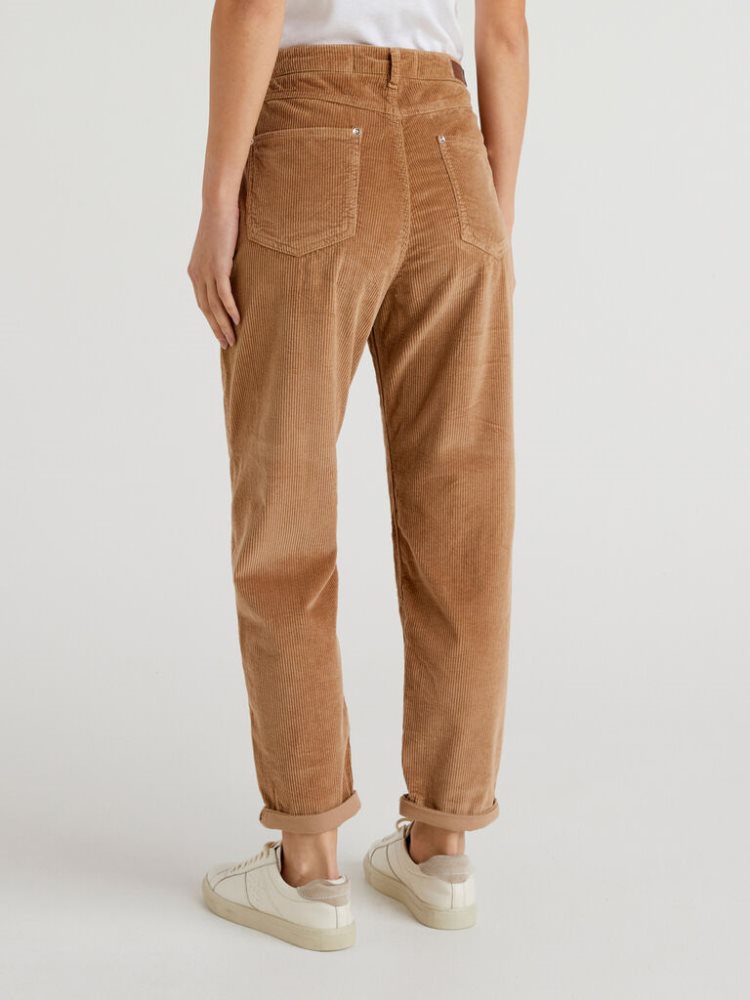 Benetton Velvet Boyfriend Broek Dames Camel | BE961440