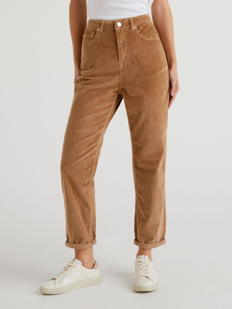 Benetton Velvet Boyfriend Broek Dames Camel | BE961440