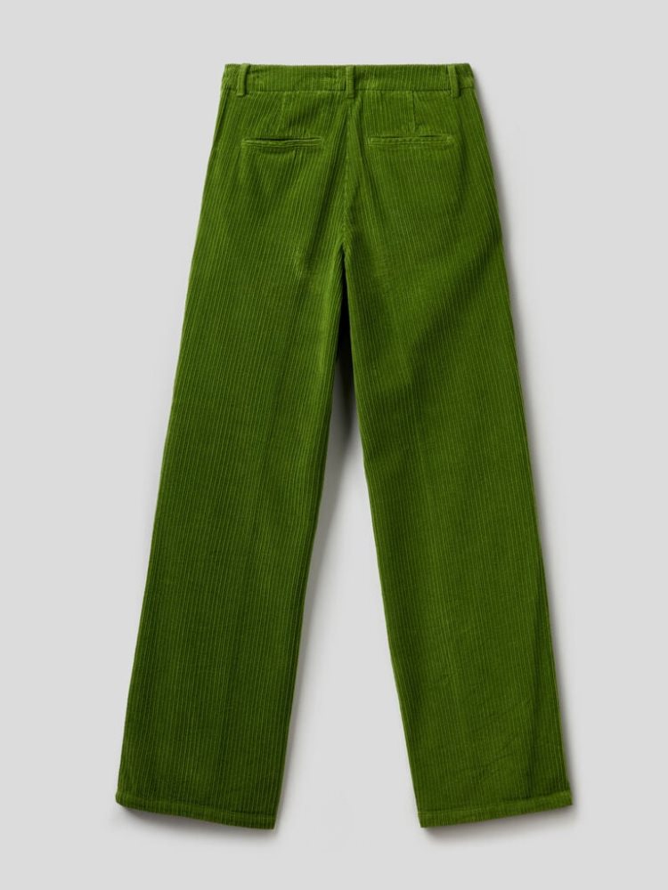 Benetton Velvet Brede Leg Broek Dames Olijfgroen Groen | BE589376