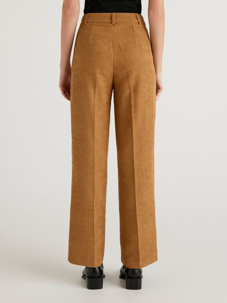 Benetton Velvet Pleats Broek Dames Camel | BE963106