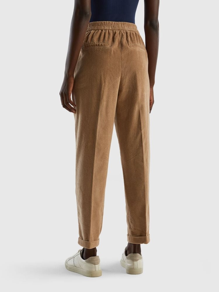 Benetton Velvet Stretch Taille Chinos Dames Camel | BE666352