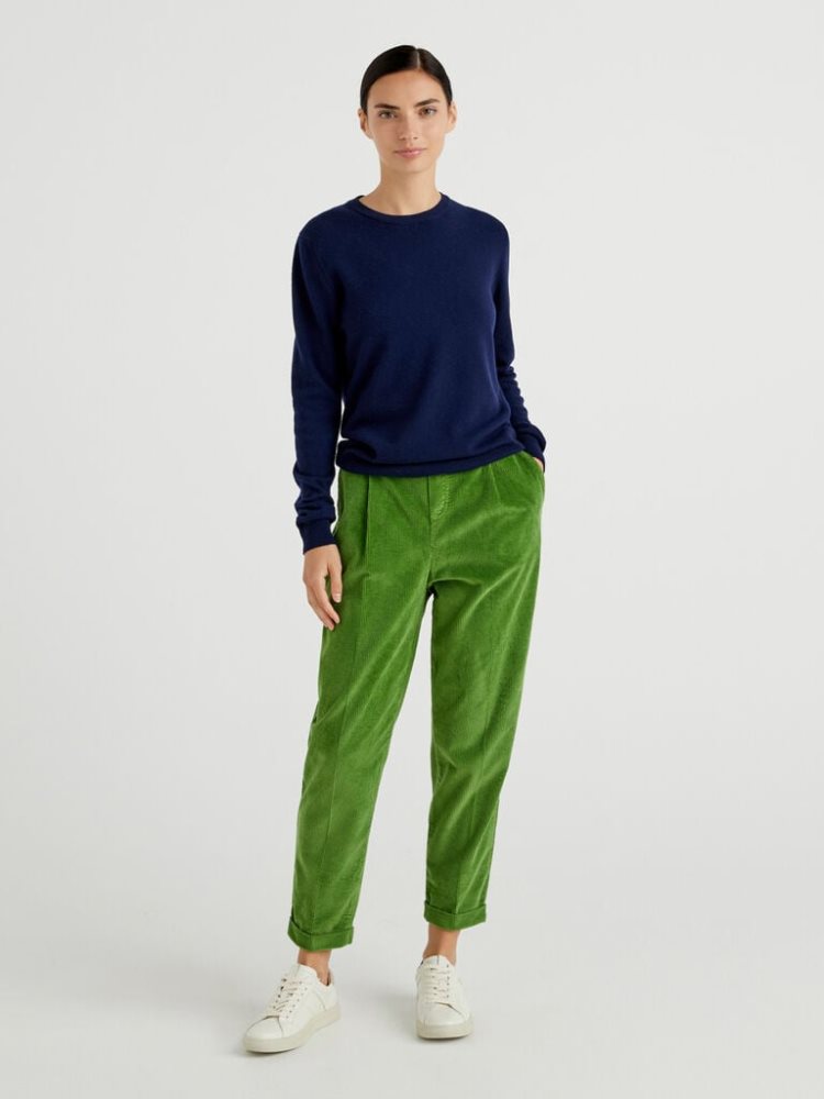 Benetton Velvet Stretch Taille Chinos Dames Olijfgroen Groen | BE818812