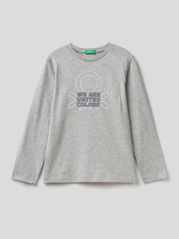 Benetton Warm 100% Organic Katoenen Long Sleeve T-shirts Kinderen Grijs | BE688539