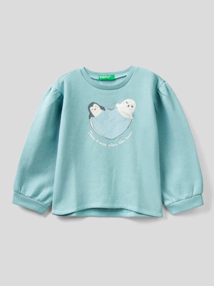 Benetton Warm Balloon Sleeves Sweatshirt Kinderen Lichtblauw | BE365295