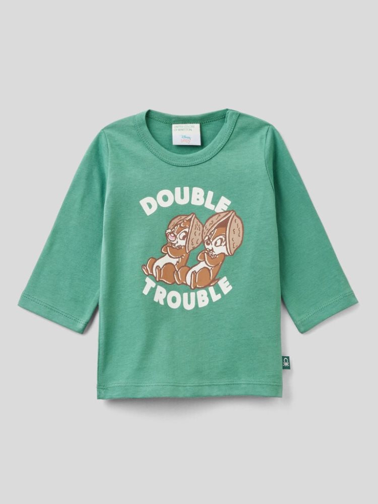 Benetton Warm Chip And Dale Print T-shirts Kinderen Groen | BE188255