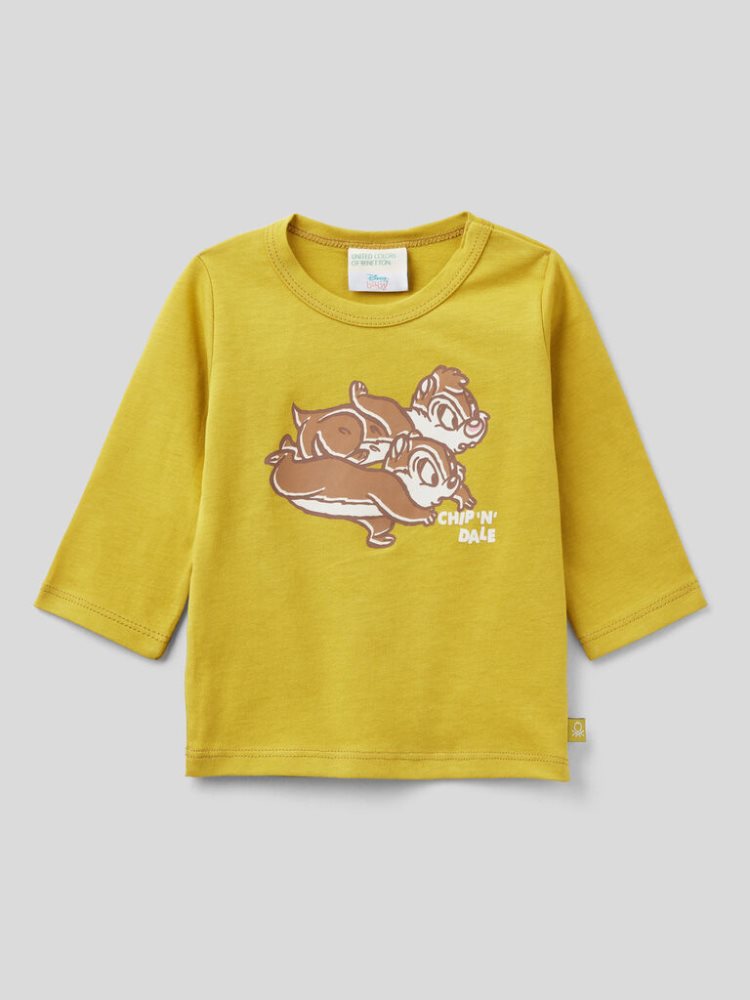 Benetton Warm Chip And Dale Print T-shirts Kinderen Mosterdgeel | BE833214