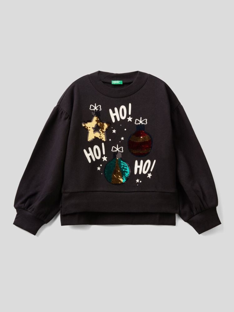 Benetton Warm Christmas Sweatshirt Kinderen Zwart | BE480358