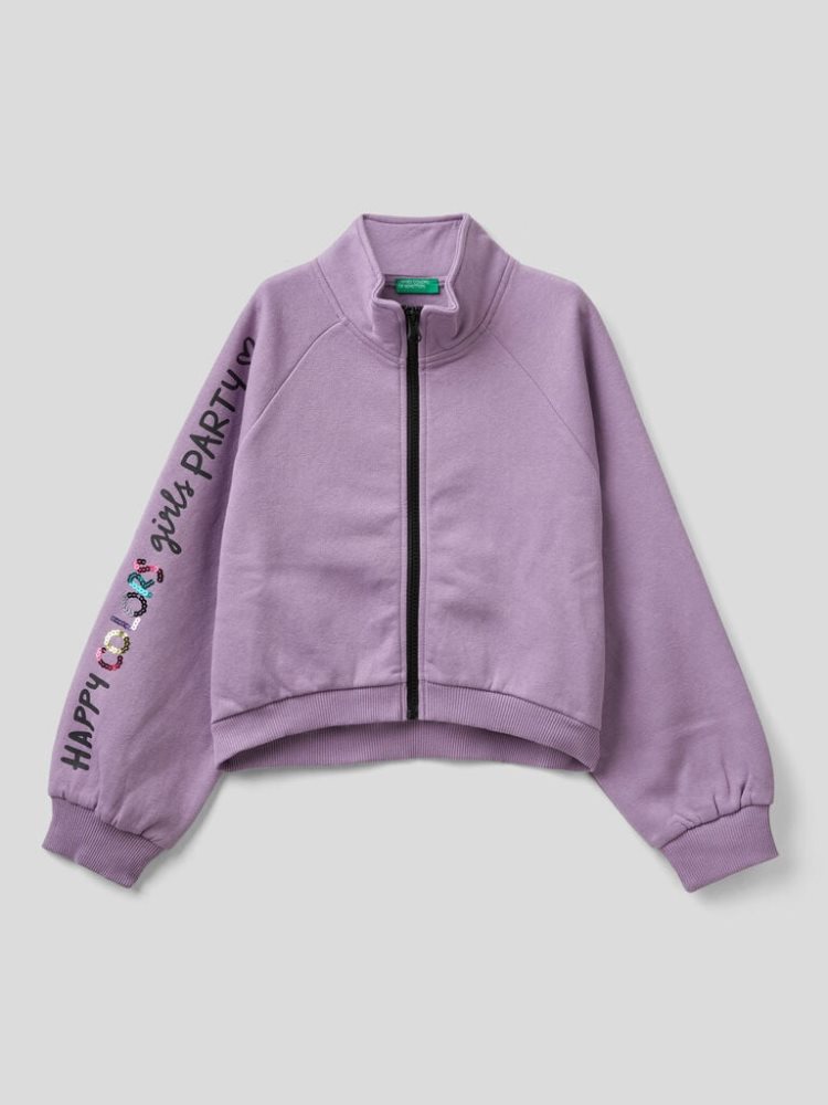 Benetton Warm Cropped Sequins Sweatshirt Kinderen Lilac | BE342841