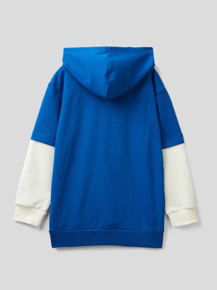 Benetton Warm Double Sleeves Hoodie Kinderen Blauw | BE323433