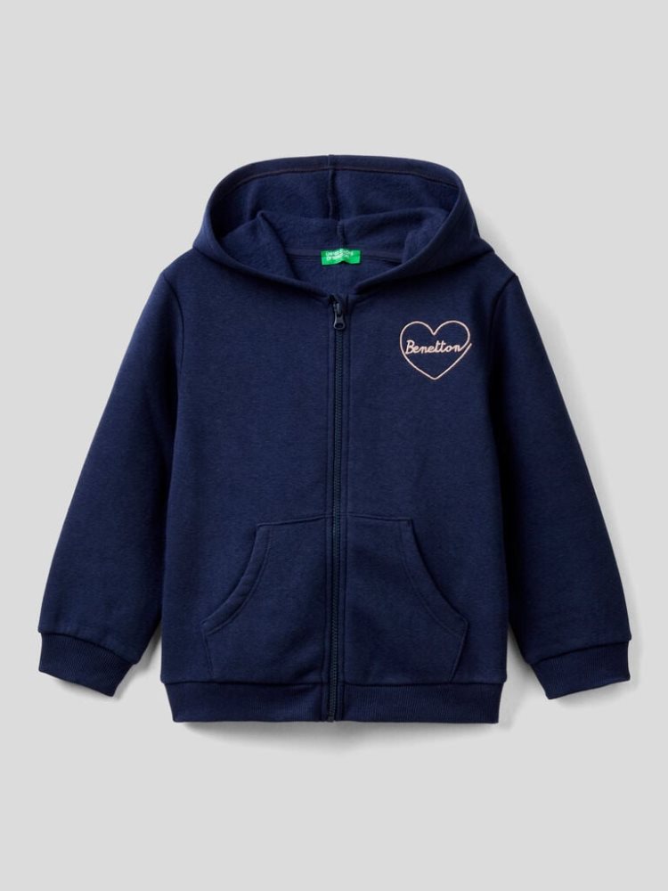 Benetton Warm Embroidered Logo Hoodie Kinderen Donkerblauw | BE029037