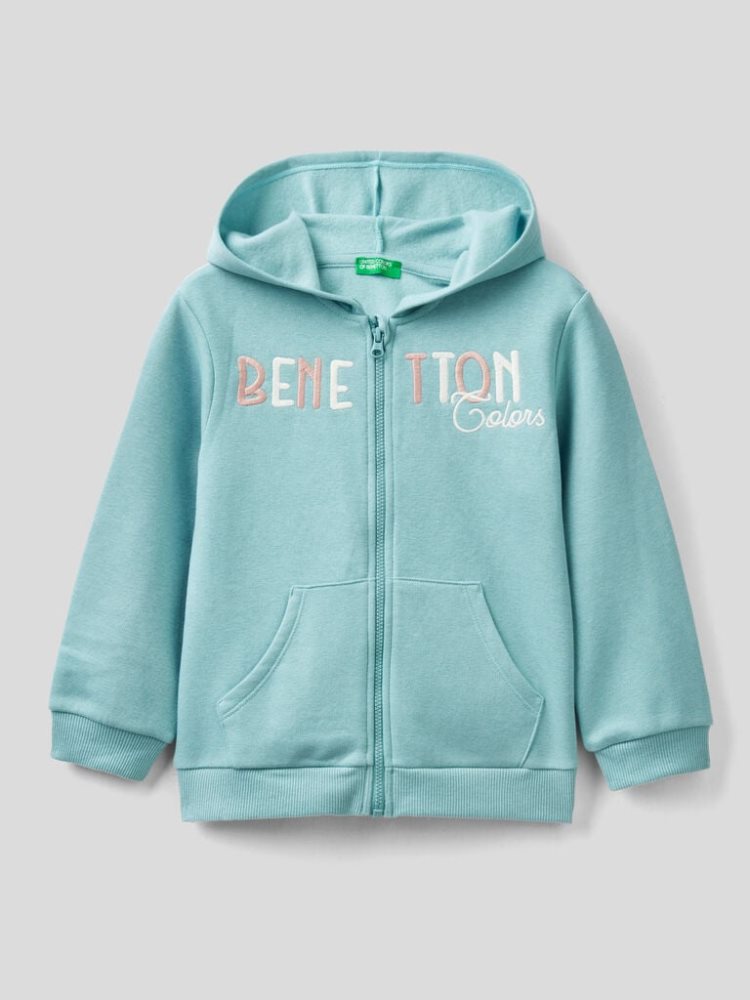 Benetton Warm Embroidered Logo Hoodie Kinderen Lichtblauw | BE368866