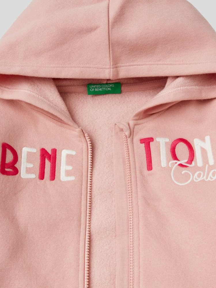 Benetton Warm Embroidered Logo Hoodie Kinderen Roze | BE482703