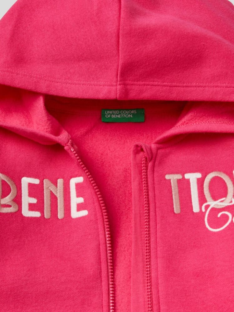 Benetton Warm Embroidered Logo Hoodie Kinderen Fuchsie | BE649464