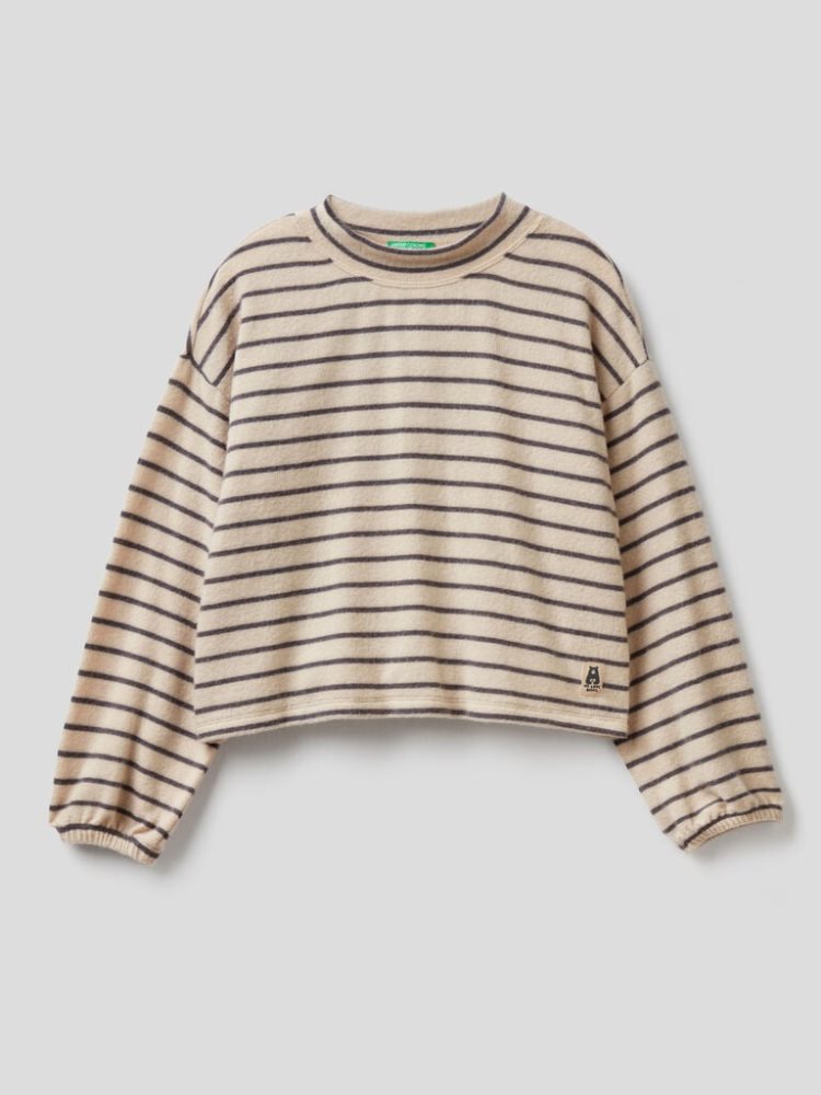 Benetton Warm Gestreept Long Sleeve T-shirts Kinderen Beige | BE712833