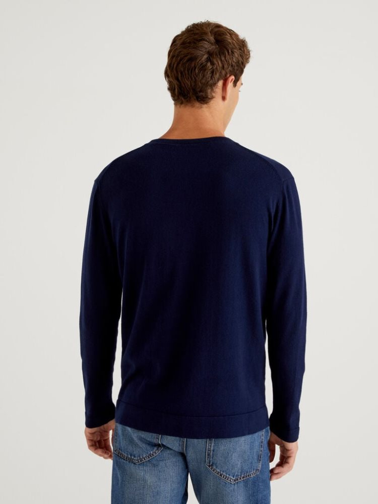 Benetton Warm Katoenen Crew Neck Sweaters Heren Donkerblauw | BE522000