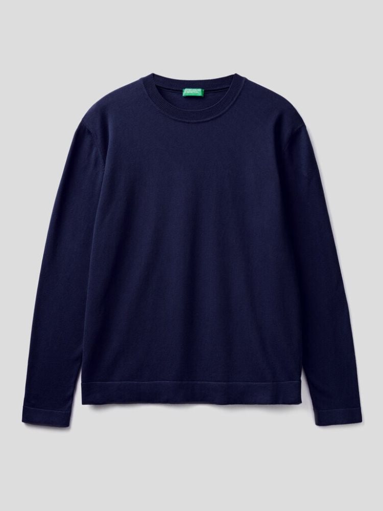 Benetton Warm Katoenen Crew Neck Sweaters Heren Donkerblauw | BE522000