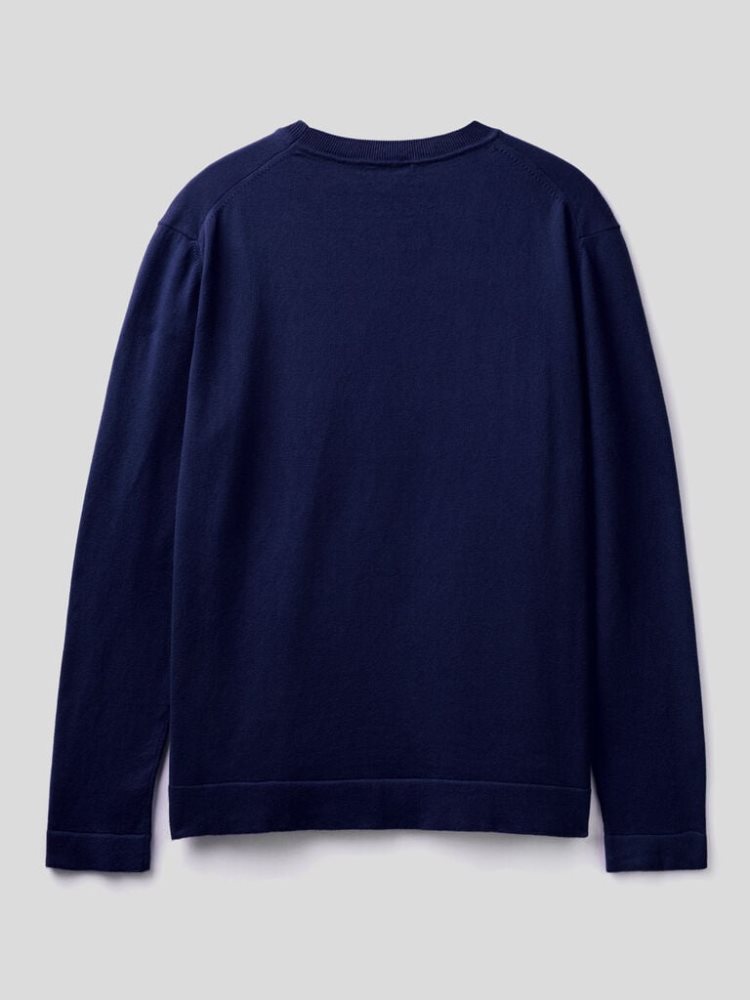 Benetton Warm Katoenen Crew Neck Sweaters Heren Donkerblauw | BE522000