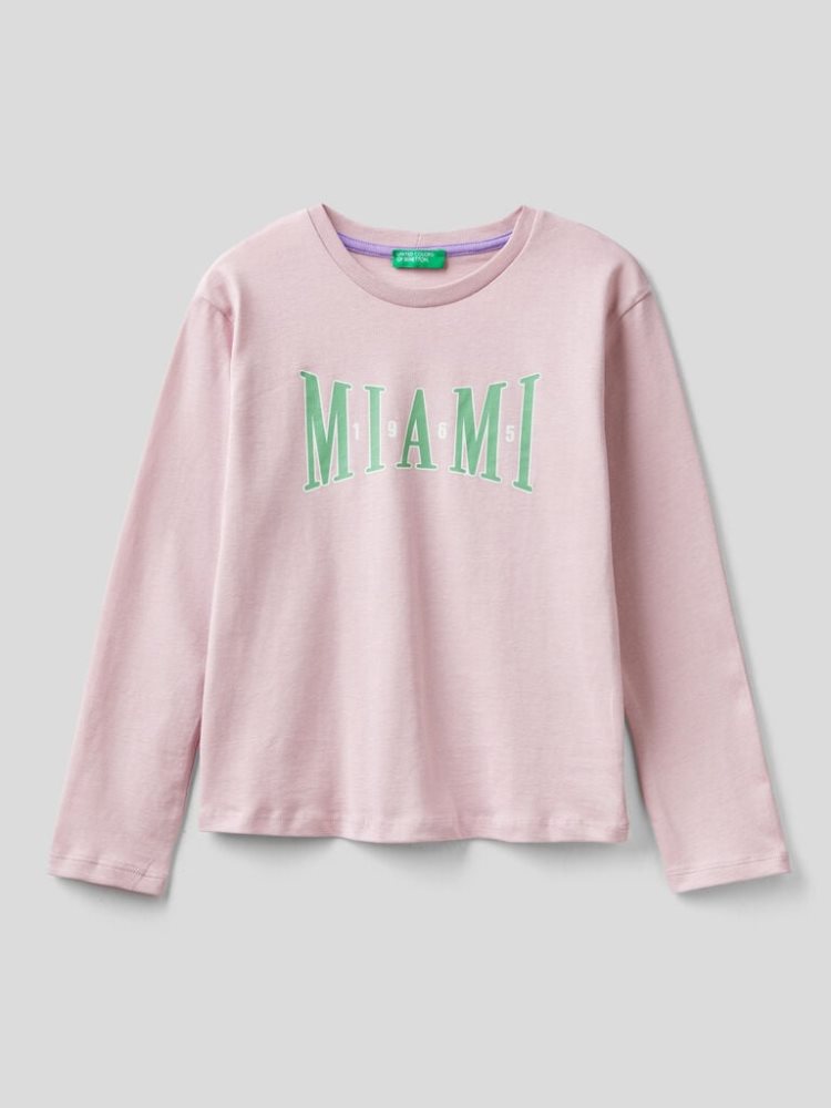 Benetton Warm Katoenen Print Long Sleeve T-shirts Kinderen Roze | BE757818