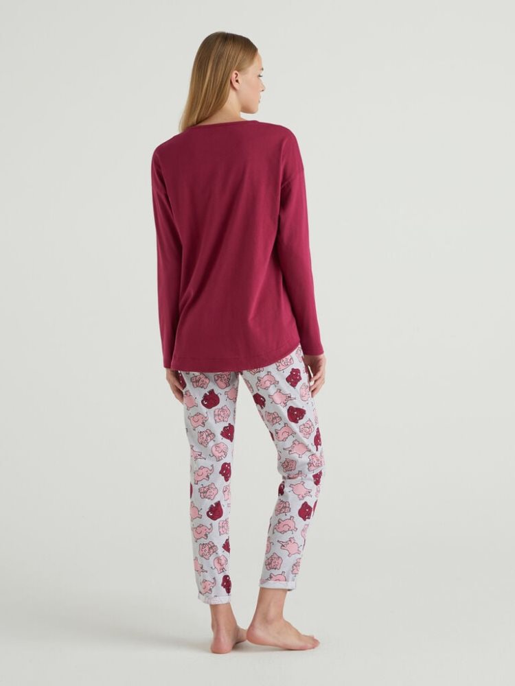 Benetton Warm Katoenen Print Matching Sets Dames Bordeaux | BE141072