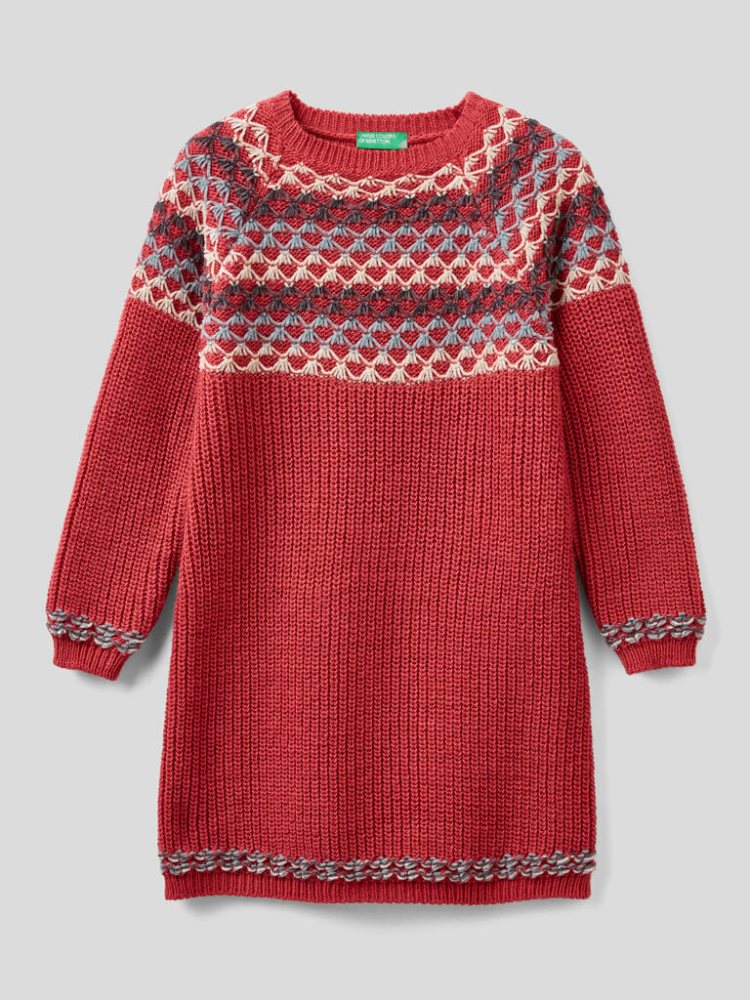 Benetton Warm Knit Jurken Kinderen Strawberry | BE958448